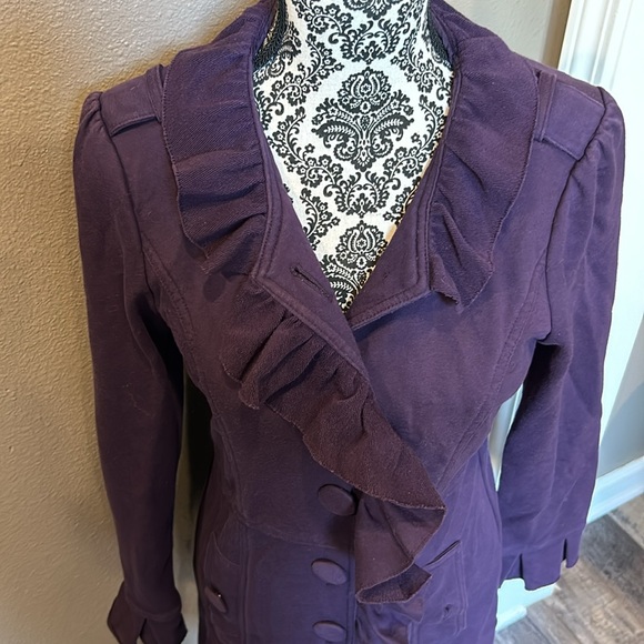 Kut from the Kloth Purple Ruffle Peacoat Trench Jacket Women's size Medium - Picture 4 of 8